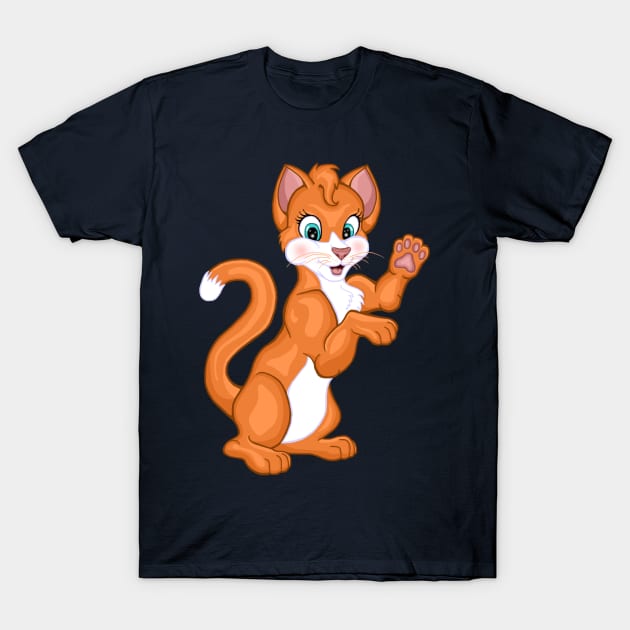 Cute Waving Bright Orange Ginger Kitten T-Shirt by Art by Deborah Camp